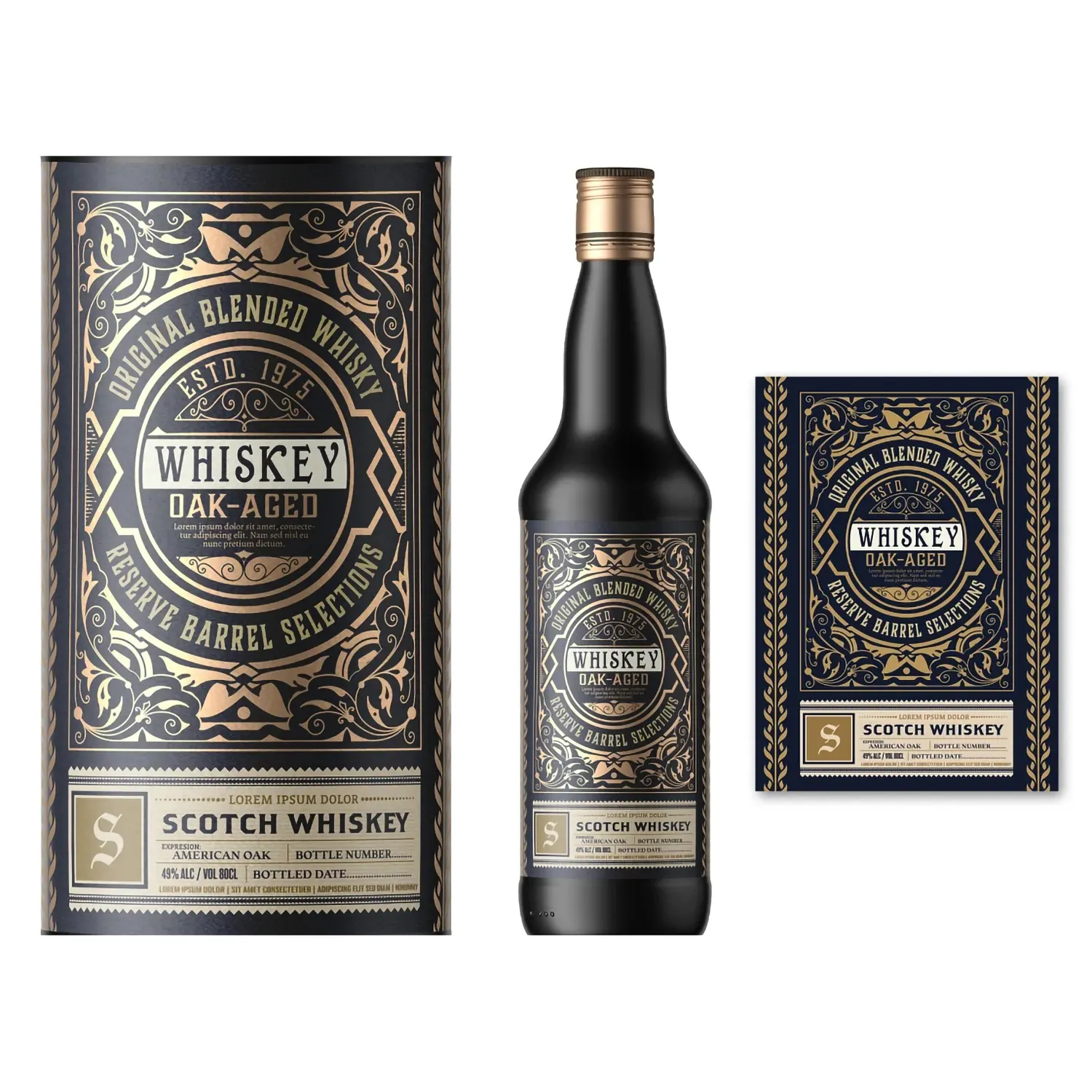 Minsda Etiqueta de whisky personalizada Impresión de logotipo privado Whisky en relieve Etiquetas adhesivas de lámina de oro