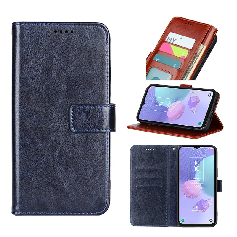 Capa de couro flip wallet para celular TCL 30SE 10 30V 30Z 303 305i 30T 30 XL 30LE 40R T602DL com cordão capa de proteção