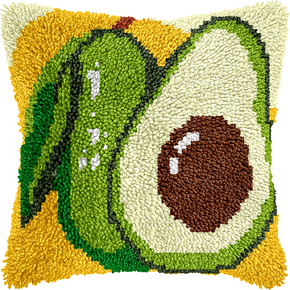 Latch Hook Cushion Kit with Avocado design