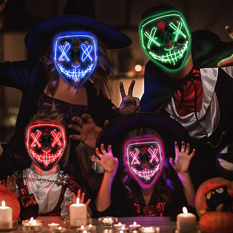 Máscara LED de Halloween, máscaras de purga, disfraz de máscara de elección, luz de fiesta de DJ a máscara de colores mezclados, máscara de Cosplay de Halloween que brilla en la oscuridad