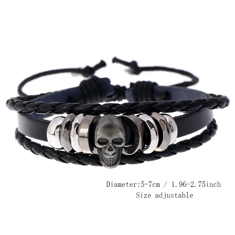 Nuovo design metal Skull accessori bracciale in pelle braccialetto di fascino di gioielli con scheletro fatto a mano per uomini e donne