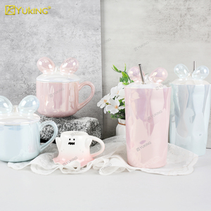 マグカップオフィスTeacupウォーターカップクリエイティブ高価値ボウセラミックカップガラスストローと金属スプーン - Product Image 4