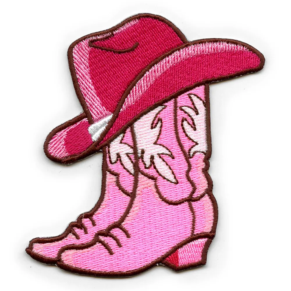 Individueller rosa Cowboy-Mütze Stiefel Patch westliche Girly Rodeo westliche Patches Eisen auf Stickstoff-Patch