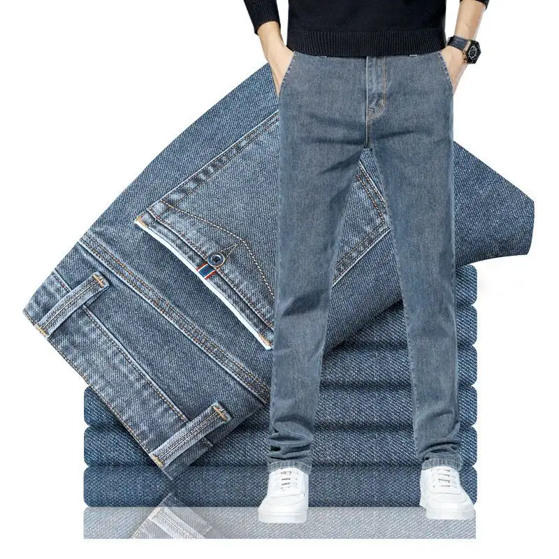 Мужские джинсы, Лидер продаж, 2024, новая мода высокого качества, оптовая продажа, деловая Повседневная стрейч, большие размеры, тонкий смягчитель для улицы
