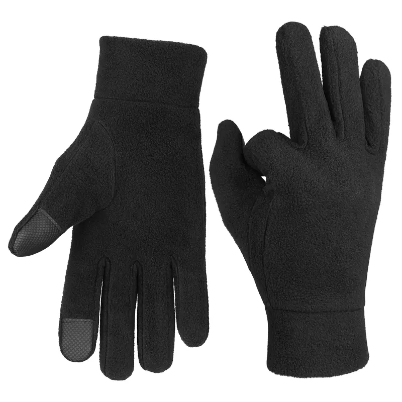 Sarung tangan SENTUH hitam Polar Fleece hangat pria, sarung tangan olahraga kerja bersepeda balap sepeda