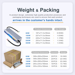 Hyrite照明100W 200W LED驱动器防水可调光led电源12v IP68 200W 16A 120V输入用于照明项目