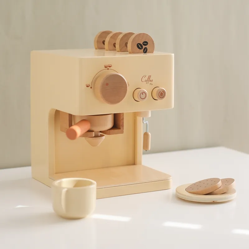 Latest Wooden Coffee Machine Toy Set Preschool Pretend Play Toys for Kids