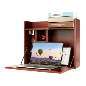 Moderner 2-in-1-Wandmontagetisch aus Holz schwimmender Computertisch, faltbarer platzsparender Arbeitsplatz-Aufbewahrungsregal