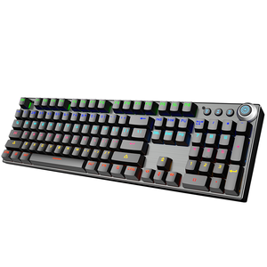 Teclado mecánico multifunción, 104 teclas, panel de metal cepillado, conmutación rápida, teclado de eje mecánico real