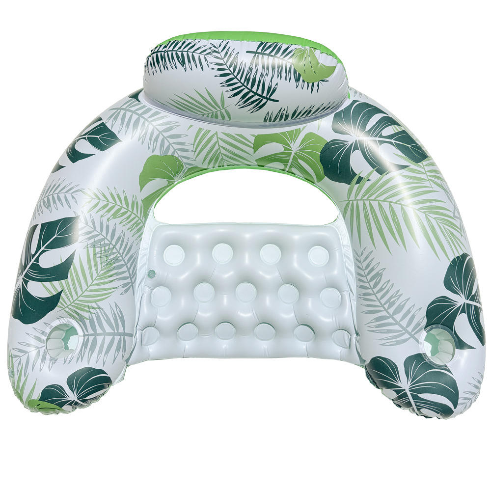 Bolsa reclinable con forma de U y diseño de hoja de arce verde.