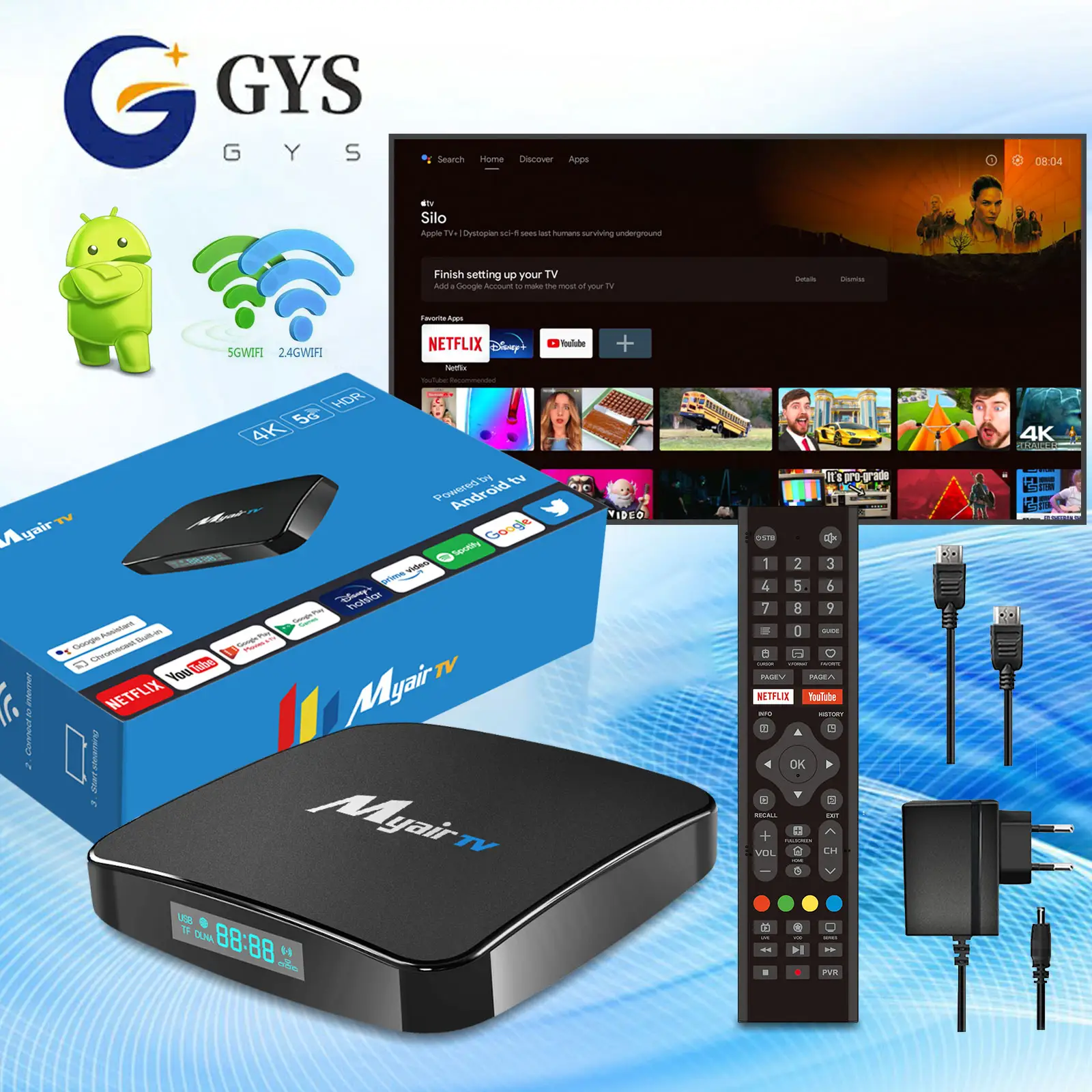 GYS Amlogic S905w2 Smart TV Box Android 11 2G ram 16G rom Myair tv Android TV Box 4K com suporte