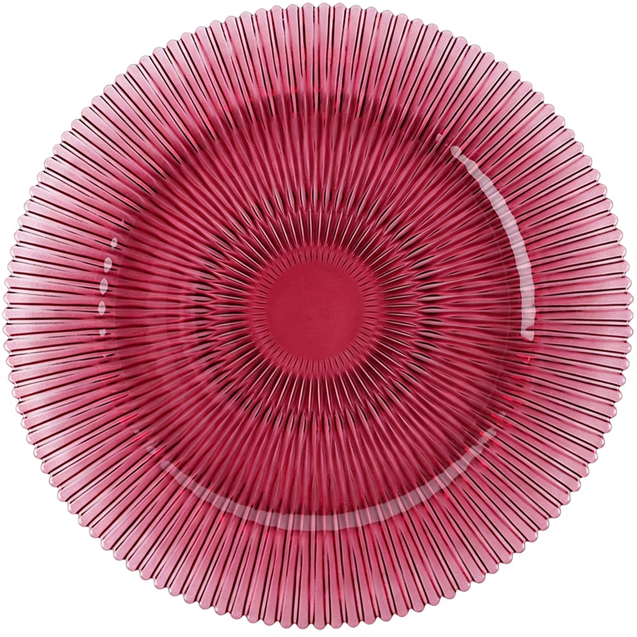 Assiette à dîner en verre à rayures radiales rouge vin