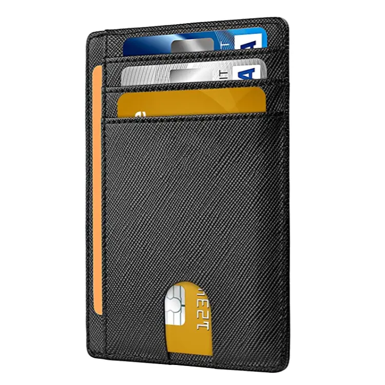 Billetera de cuero minimalista delgada para hombre y mujer, billetera de aluminio RFID para tarjetas de crédito