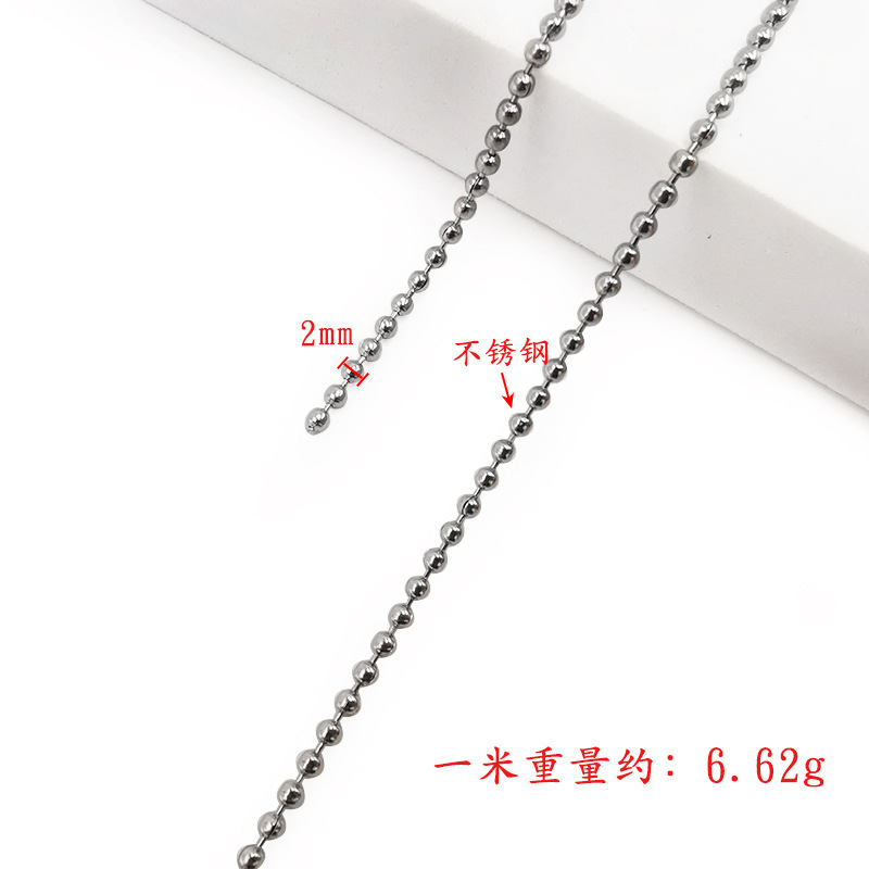 HYg2-001 Chaîne de perles rondes 2 mm Argent Acier inoxydable