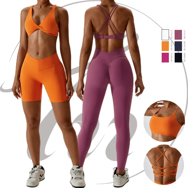 2024 conjuntos de Yoga 4 piezas conjunto de gimnasio ropa para mujer ropa deportiva pantalón Yoga Leggings cintura alta Fitness gimnasio desgaste Sexy trajes deportivos