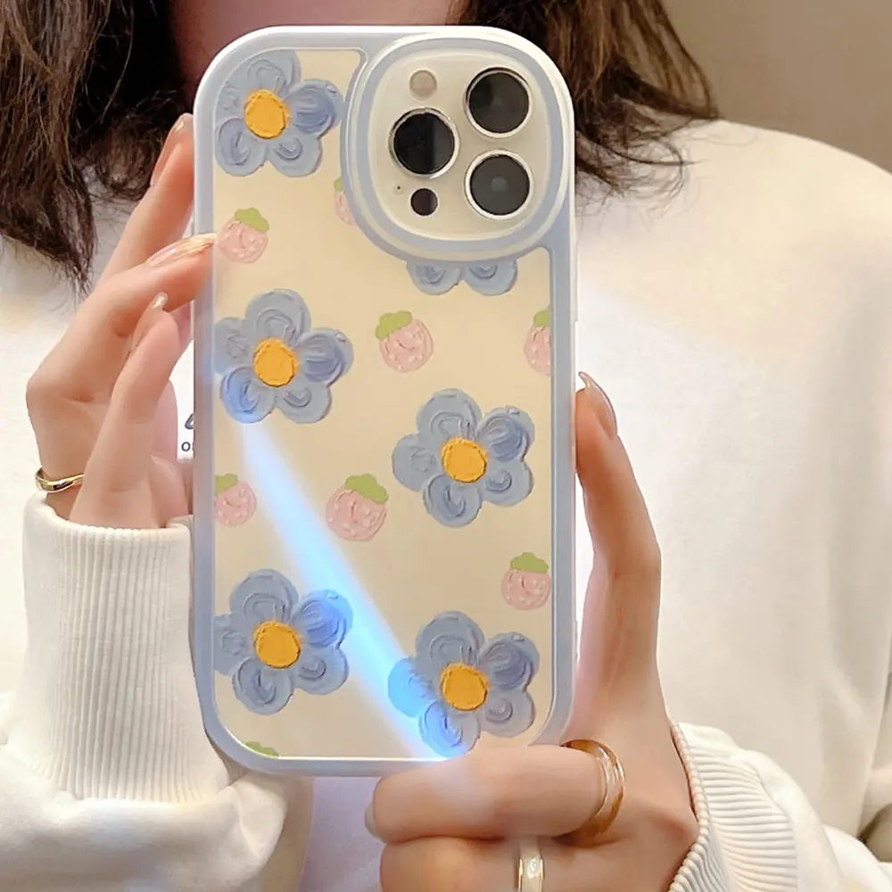 Funda de teléfono con diseño de dibujos animados, diseño de margaritas, flor azul fresa, superventas