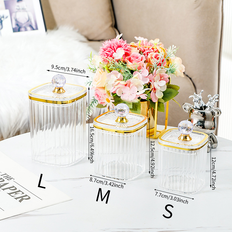 Transparent square jar SML3 jar with gold rim and large diamond