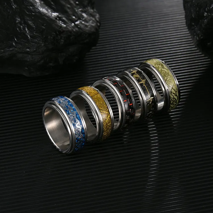 Anillo de acero de titanio para hombre, anillo giratorio de descompresión, 8MM de ancho