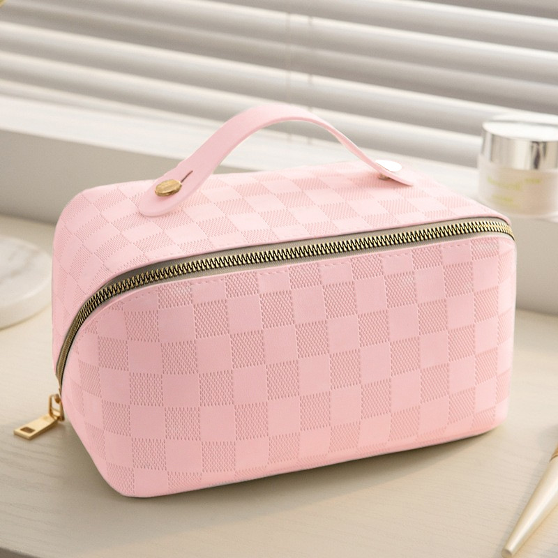 Trousse de maquillage à carreaux (rose)