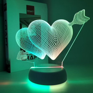<span class=keywords><strong>3D</strong></span>幻觉夜灯双色爱心设计触摸传感器定制台灯心形人物情人节生日礼物