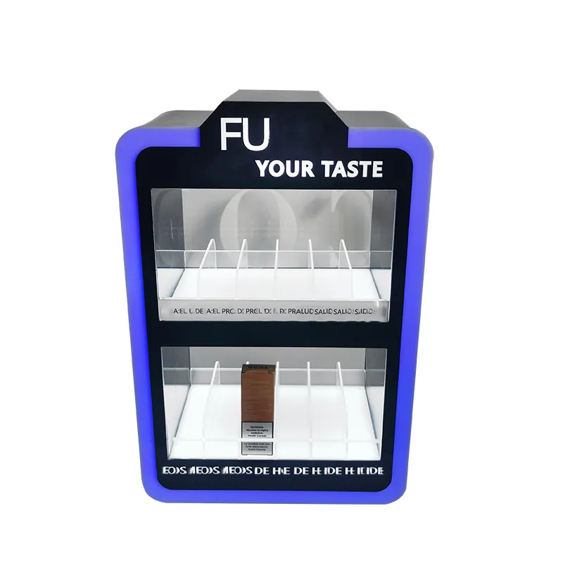 Logo di illuminazione personalizzato negozio al dettaglio fumo tabacco Display liquido RGB cambia colore LED espositori per sigarette in acrilico