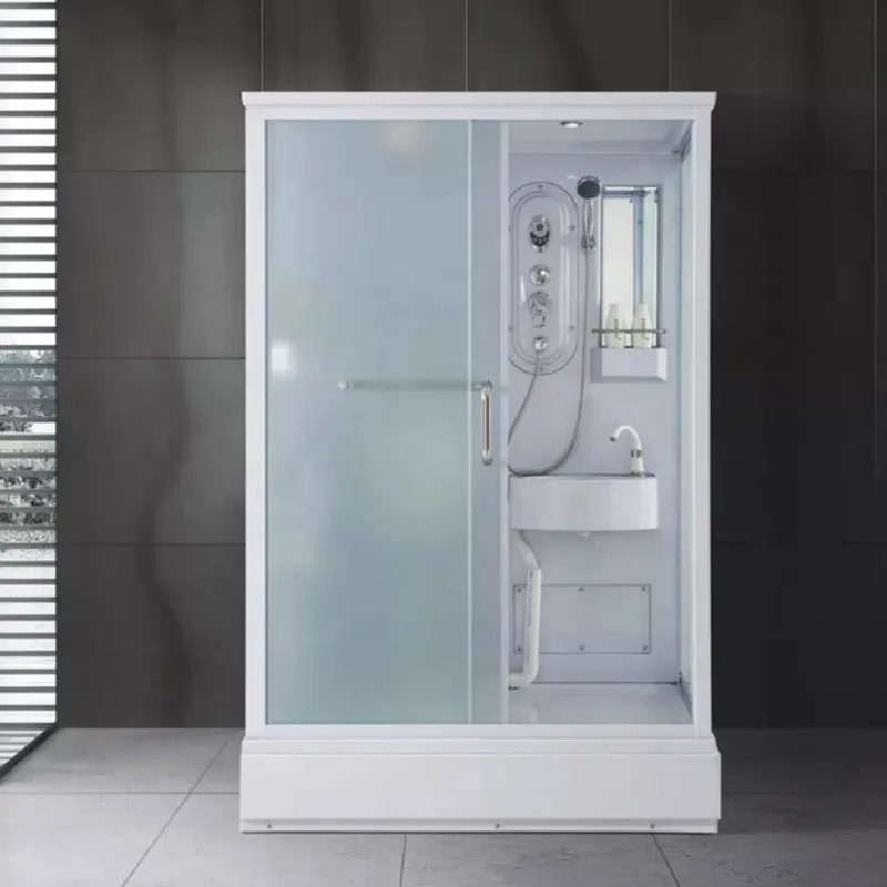 Unidade de banheiro pré-fabricado completa pequeno chuveiro modular e vaso sanitário