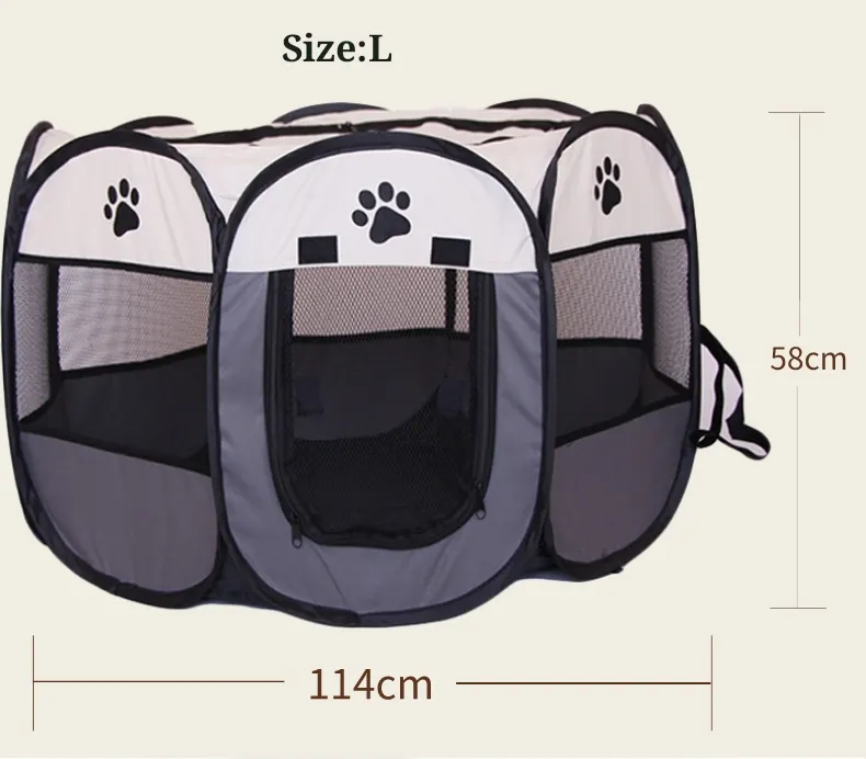 L 114*114*58 cm venta al por mayor Octágono Interior Exterior Oxford tela corralito mascota perro jaula ejercicio perrera para perro gato portador plegable