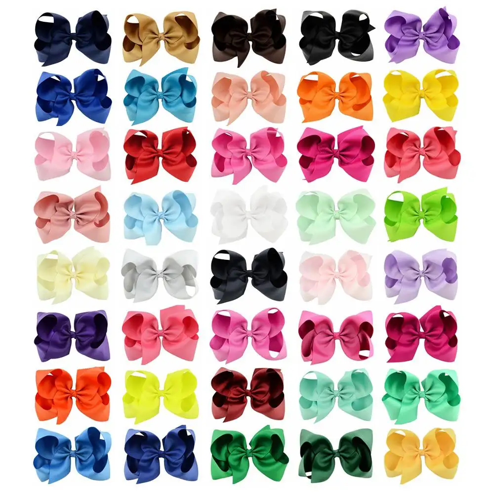 De moda 6 "grandes arcos del pelo con Clips para niños hechos a mano tejer grogrén (ligamento tafetán cinta Hairbow bebé accesorios para el pelo de 40 colores