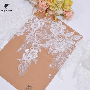 Bán buôn Chất lượng cao pháp Bridal Veil trắng hoa thêu ren <span class=keywords><strong>TRIM</strong></span> với tulle Net pha lê Sequins thêu - Product Image 1