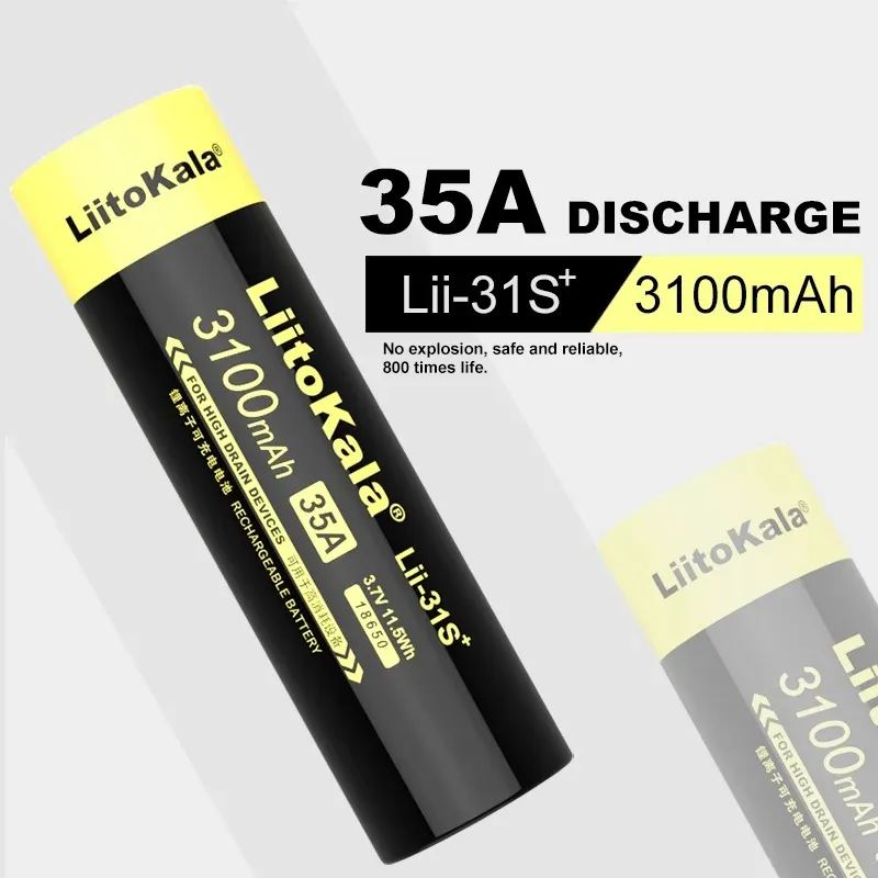 بطارية ليثيوم ليثيوم-أيون قابلة لإعادة الشحن Liitokala lii-31s18650 بطارية خلية ليثيوم أيون 3.6 فولت 3100 مللي أمبير بالساعة قدرة عالية 18650 للأدوات الكهربائية