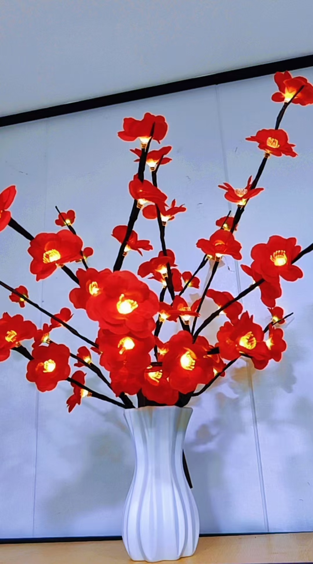 Lampe arbre fleur de pêcher rouge, 20 lampes à piles, lumière chaude.