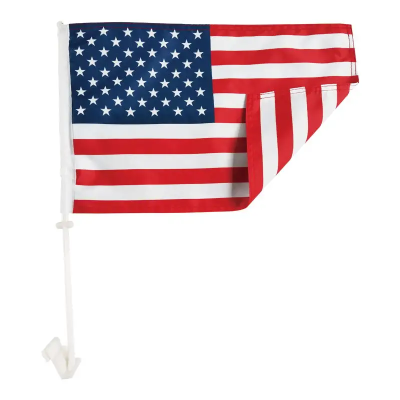Bandiere per auto americane all'ingrosso ad alta resistenza 100% poliestere decorazione per auto personalizzata bandiere per auto USA