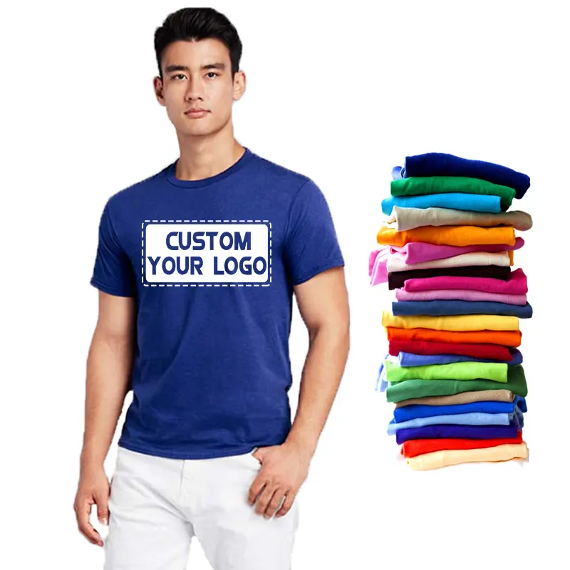 Camiseta en blanco personalizada para hombre, Camiseta 100% de algodón con Logo impreso, camisetas lisas estampadas, camiseta blanca y negra, venta al por mayor