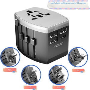 3 USB ve 1 tip-c portlu evrensel seyahat adaptörü-abd ab İngiltere AUS için hepsi bir arada uluslararası güç adaptörü - Product Image 5