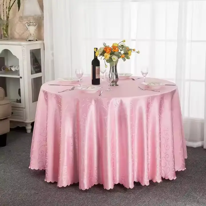 Tovaglie rosa rotonde Jacquard per eventi 120 pollici uncinetto fiore lavabile in poliestere tovaglia da sposa per tavola rotonda
