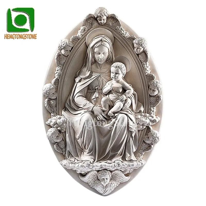 Decorazione moderna della parete marmo bianco vergine maria che tiene la scultura di rilievo dell'incisione della statua del bambino