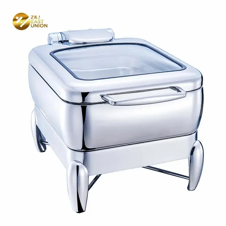 Hotel Banquet Electric Food Warmer Oblong Induction Chafing Dish with glass windowed lid