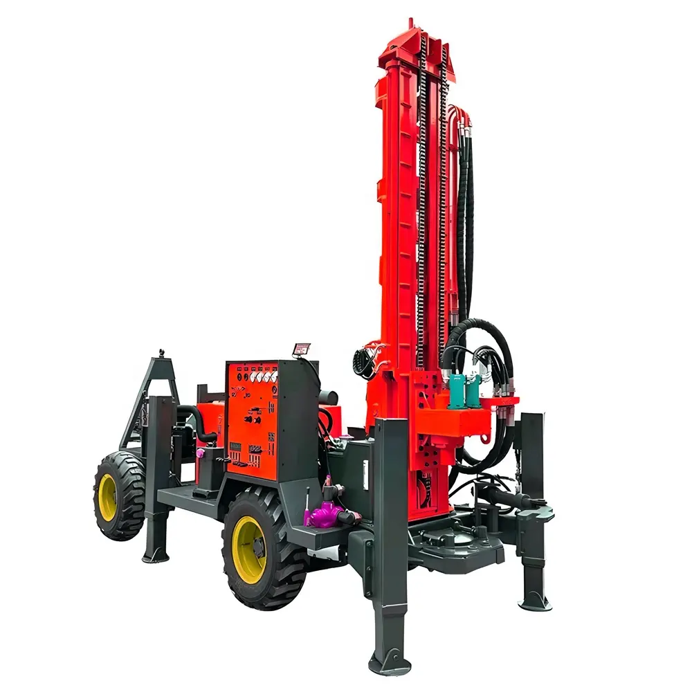 200m 300m Depth Water Well Drilling Rig Machines With Fully Automatic Wheels Hydraulic Household Well Equipments