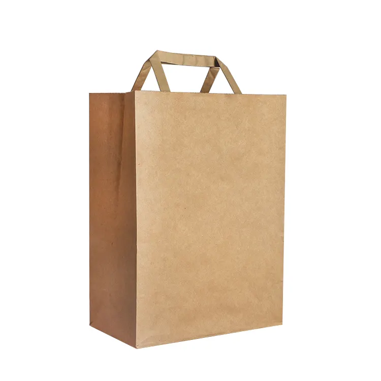 卸売耐久性のある受け入れロゴカスタム印刷白茶色テイクアウト食料品ショッピングクラフト紙袋フラットハンドル付き