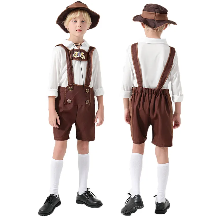 Venta al por mayor de trajes nacionales personalizados, disfraz de Oktoberfest de escenario alpino, mono, disfraz de Halloween, Cosplay para niños