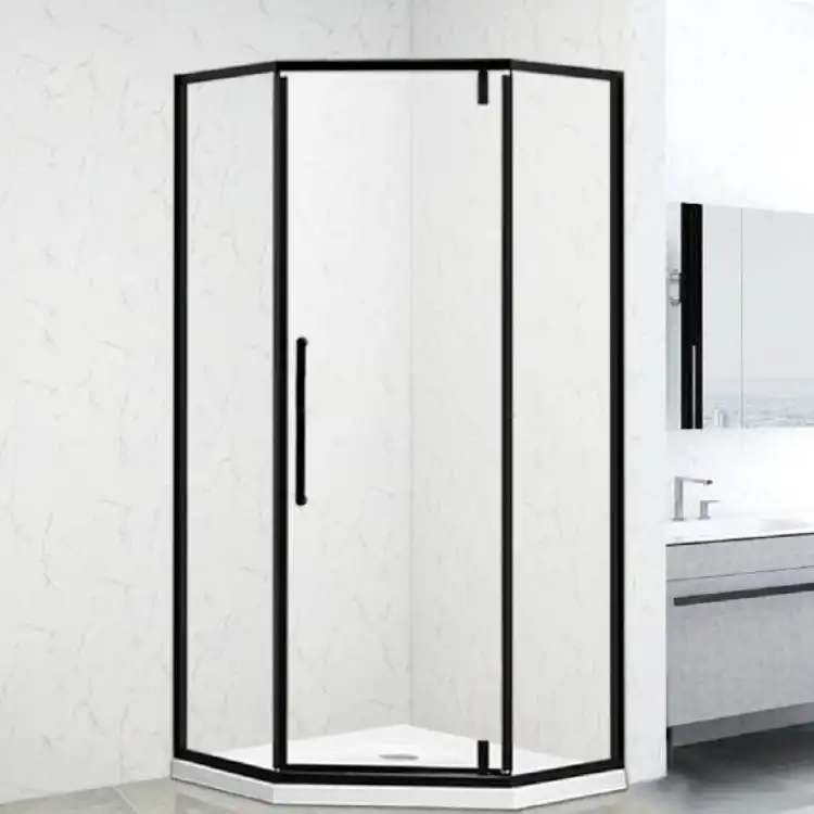 Mampara de ducha de cristal transparente de estilo minimalista con marco de aluminio negro