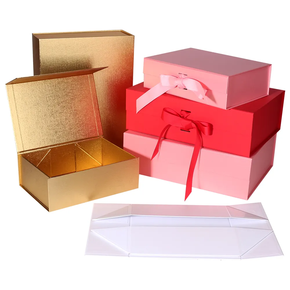 Kozmetik özel kağıt özel lüks Instock manyetik katlanır hediye kutuları ambalaj ile şerit yapıştırıcı