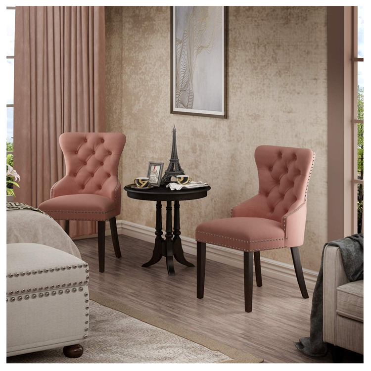 European luxury upholstered restaurant dinning chairs solid wood frame foot grey tufted velvet fabric dining chair