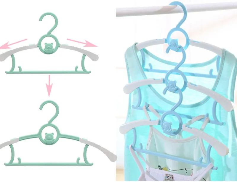 LEEKING Factory direct selling multifunctional children hanger cartoon design good quality scalable plastic hangers for baby