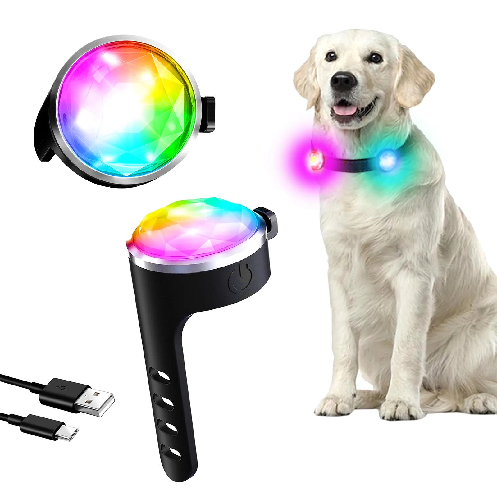 Lumières pour chien pour la marche de nuit IPX5 étanche Rechargeable LED collier pour animaux de compagnie lumières pour la nuit Clip sur le harnais de chien lumière de sécurité