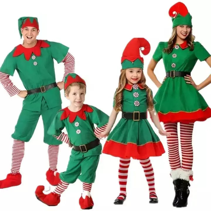 Costume da babbo natale natalizio per adulti Deluxe Costume da elfo di natale verde per gruppi o coppie di adulti Halloween Dress Up Role-play