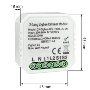 Zigbee 3,0 2-канальный модуль диммера QS-Zigbee-S04-2C-L одиночного огня оригинальная упаковка - Product Image 1