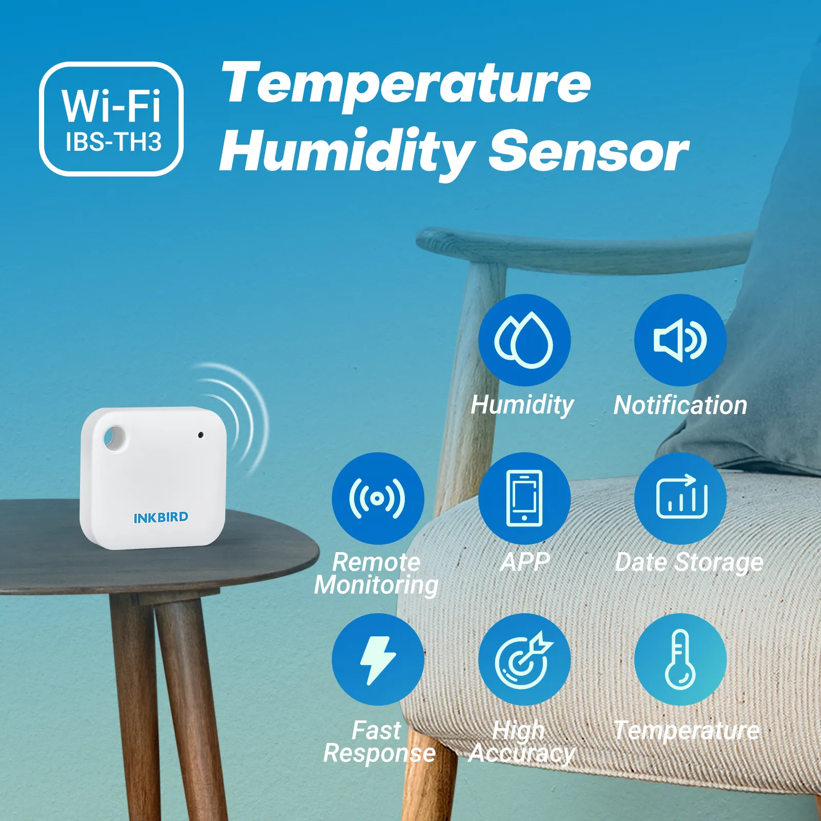 Inkbird IBS-TH3 higrômetro sem fio wifi, dados logger para gravação de umidade e temperatura com aplicativo