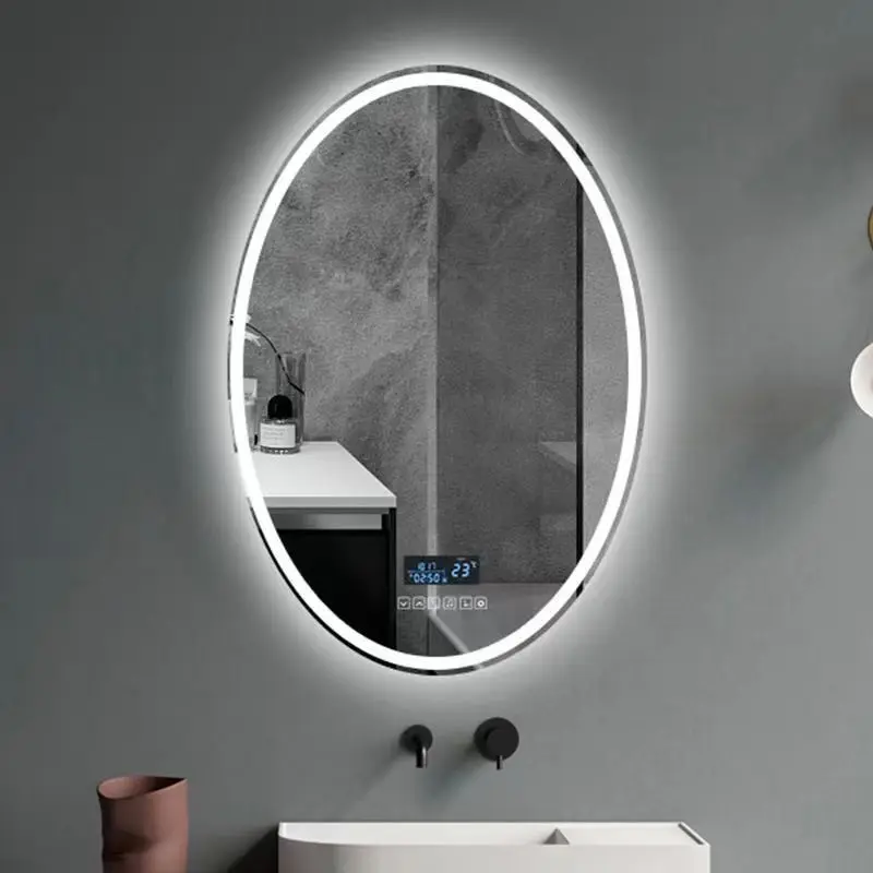 Cermin mandi Led Oval Anti kabut, kamar mandi Modern Sensor dinding cerdas sentuh cermin cerdas untuk kamar tidur