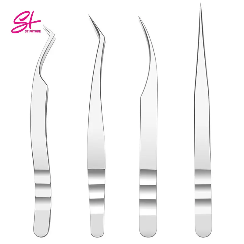 ST FUTURE Private Label 45 90 Degree L Shape fiber tip tweezers eyelash extension tweezers Volume lash extension tweezers